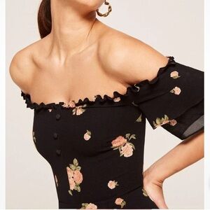 Reformation Diana Dress Off-the-shoulder Aphrodite Rose Floral Print Sz 0P